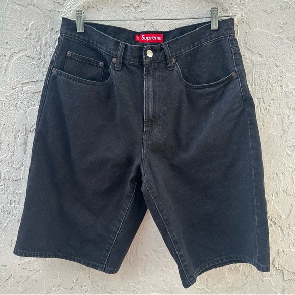 SUPREME Shorts Men 32 Denim Jeans Jorts Logo Streetwear Black - Picture 3 of 12